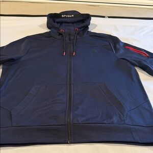 Spyder Active Men's Hooded Full Zip Jacket Brushed Fleece Lined Blue Red SizeXXL